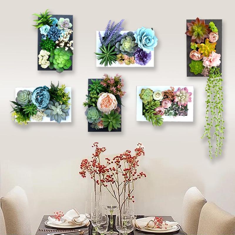 Artificial Fake Plants Decor 3d Wall Hanging Simulation Succulent Green Plant Flowers Wall Decoration Home Indoor Wall Bedroom